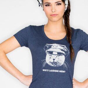 XL "Who's Laughing Meow" Quirky Fitted Vintage Style Officer Cat T-Shirt